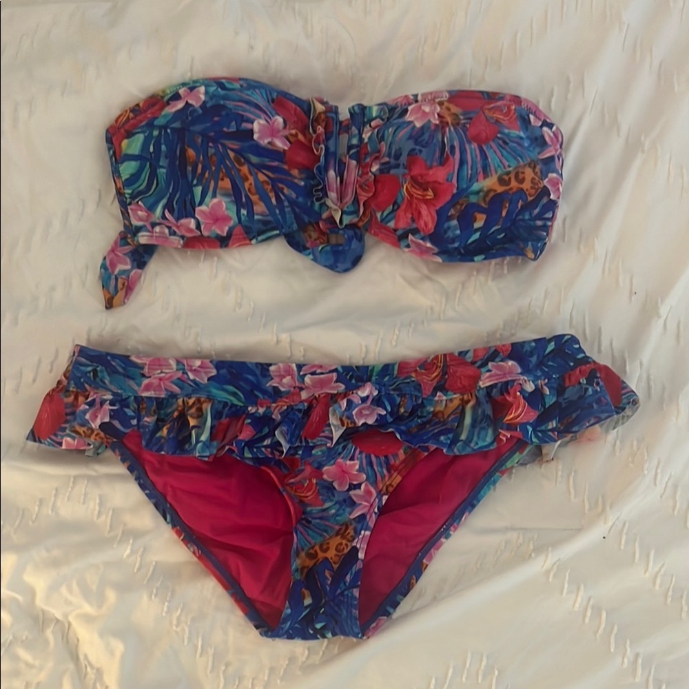 2Chillies Tropical Floral Bikini - Blue and Pink
